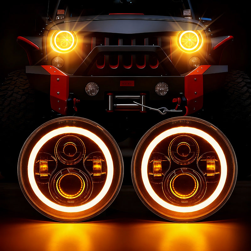 7 inch 80W Jeep Wrangler LED Halo Headlights with DRL & Turn Signals for 1997-2018 Wrangler JK CJ TJ