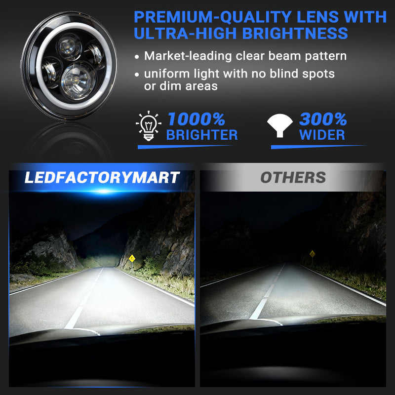 7 inch 80W Jeep Wrangler LED Halo Headlights with DRL & Turn Signals for 1997-2018 Wrangler JK CJ TJ