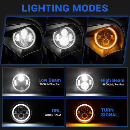 Faros delanteros LED Halo para Jeep de 7 pulgadas y 80 W para Wrangler JK CJ TJ 1997-2018 