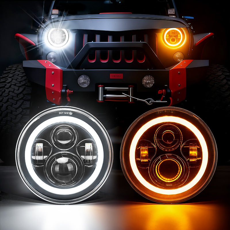 7 inch 80W Jeep Wrangler LED Halo Headlights with DRL & Turn Signals for 1997-2018 Wrangler JK CJ TJ