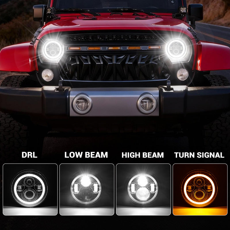 7 inch 80W Jeep Wrangler LED Halo Headlights with DRL & Turn Signals for 1997-2018 Wrangler JK CJ TJ