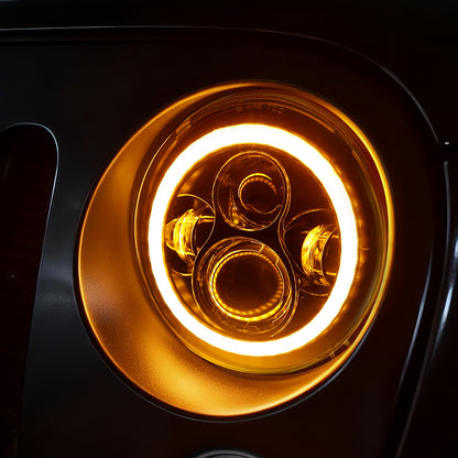 7 inch 80W Jeep Wrangler LED Halo Headlights with DRL & Turn Signals for 1997-2018 Wrangler JK CJ TJ