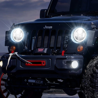 7 inch 80W Jeep Wrangler LED Halo Headlights with DRL & Turn Signals for 1997-2018 Wrangler JK CJ TJ