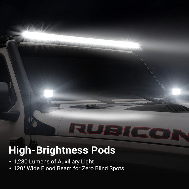 52" Jeep Light Bar & Pods & Brackets for 2018-Later Wrangler JL JLU & Gladiator | Prevail Series