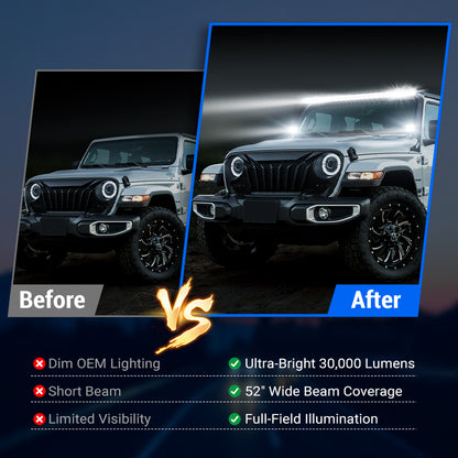 52" Jeep Light Bar & Pods & Brackets for 2018-Later Wrangler JL JLU & Gladiator | Prevail Series