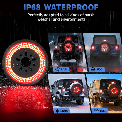 Full view of Jeep Wrangler JK spare tire LED light with brake and reverse function