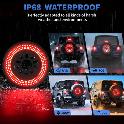 Full view of Jeep Wrangler JK spare tire LED light with brake and reverse function
