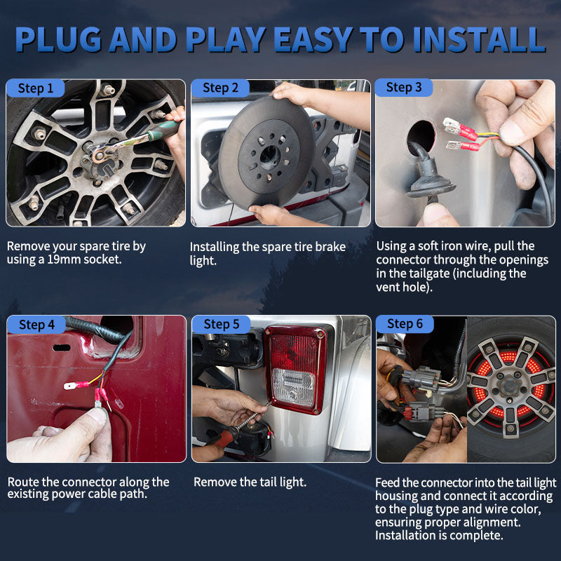 Full view of Jeep Wrangler JK spare tire LED light with brake and reverse function