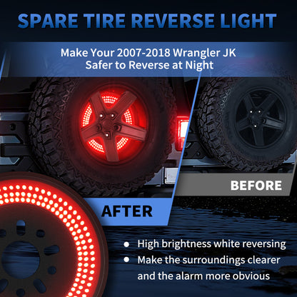 Full view of Jeep Wrangler JK spare tire LED light with brake and reverse function