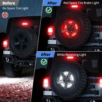 Full view of Jeep Wrangler JK spare tire LED light with brake and reverse function