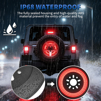 Full view of Jeep Wrangler JK spare tire LED light with brake and reverse function