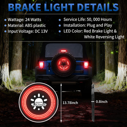 Full view of Jeep Wrangler JK spare tire LED light with brake and reverse function