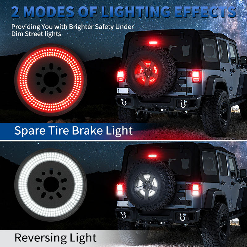 Full view of Jeep Wrangler JK spare tire LED light with brake and reverse function