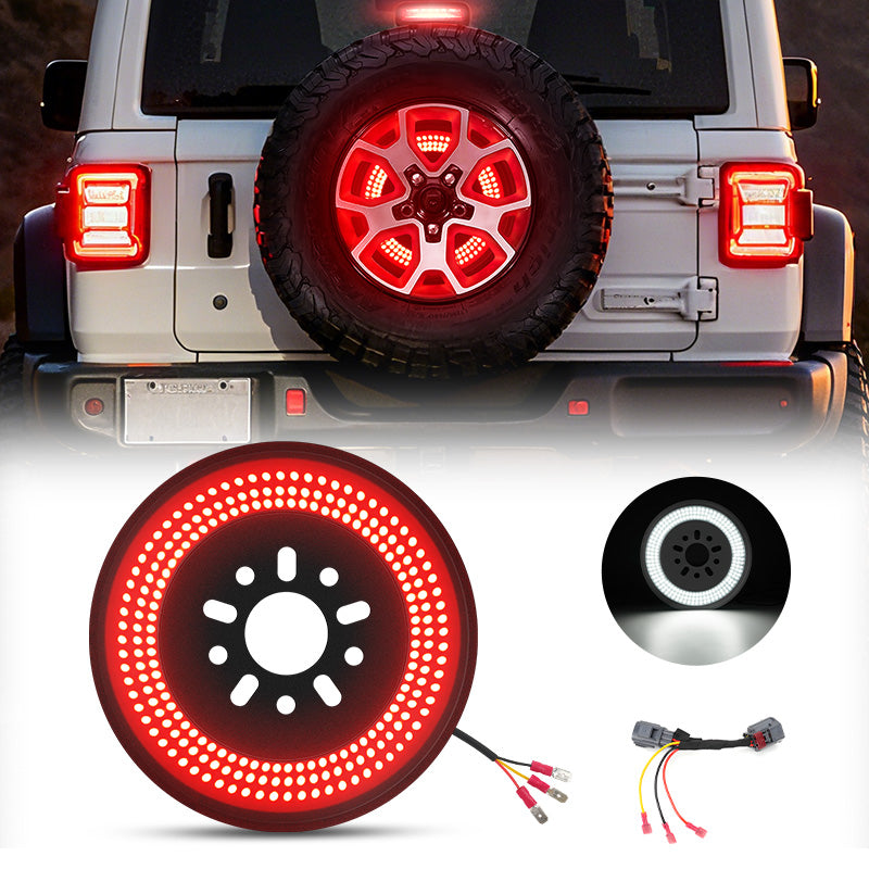 Full view of Jeep Wrangler JL spare tire LED light with brake and reverse function
