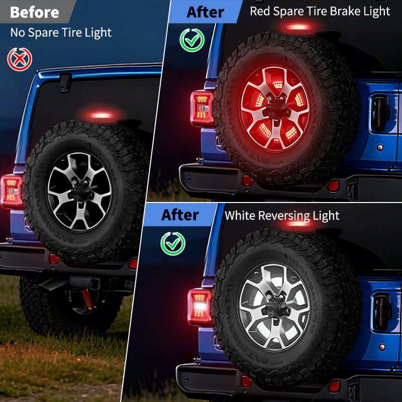 Full view of Jeep Wrangler JL spare tire LED light with brake and reverse function