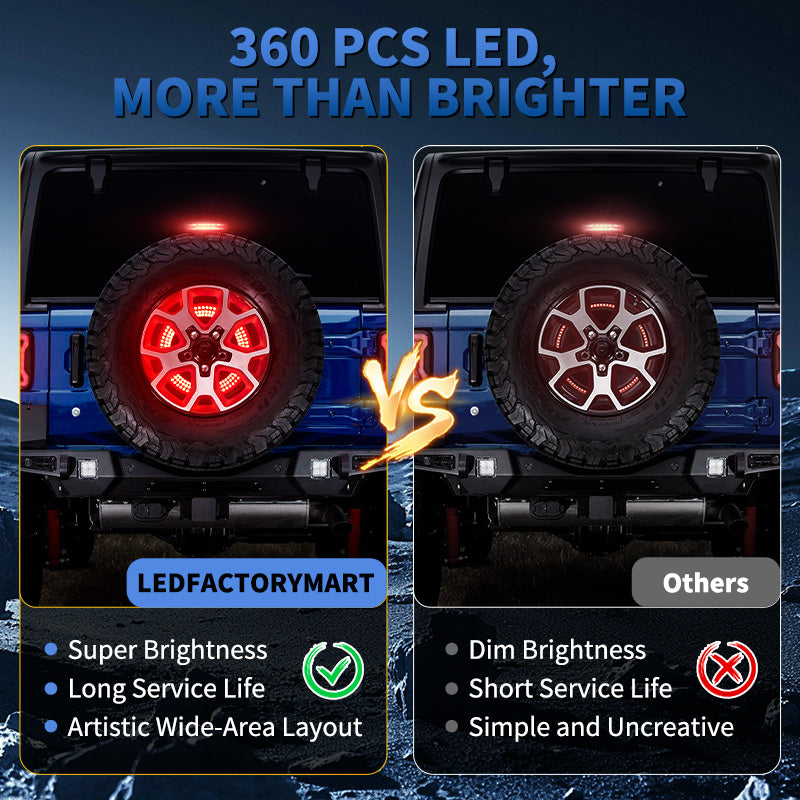 Full view of Jeep Wrangler JL spare tire LED light with brake and reverse function