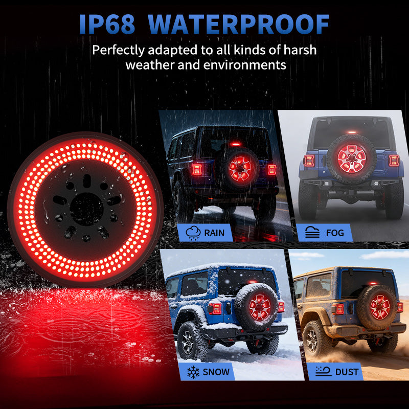 Full view of Jeep Wrangler JL spare tire LED light with brake and reverse function
