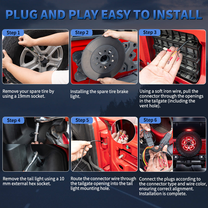 Full view of Jeep Wrangler JL spare tire LED light with brake and reverse function