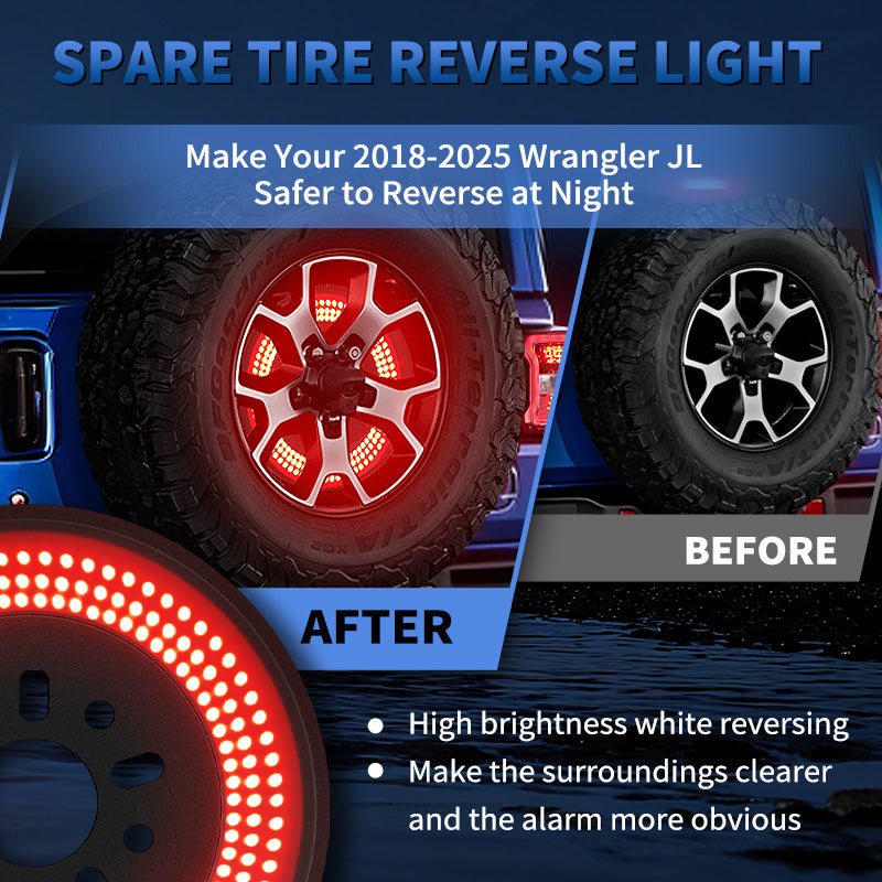 Full view of Jeep Wrangler JL spare tire LED light with brake and reverse function