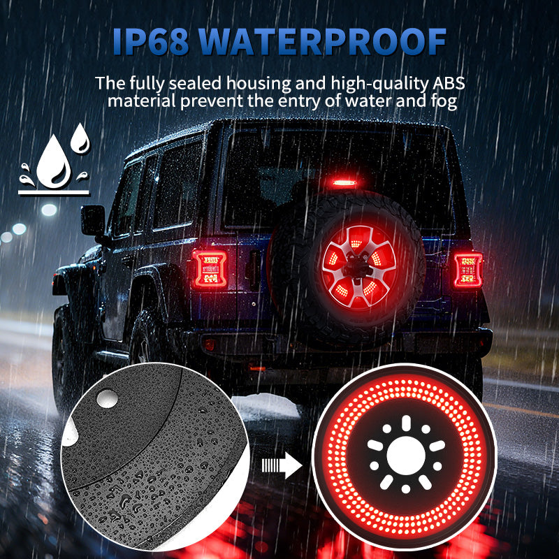 Full view of Jeep Wrangler JL spare tire LED light with brake and reverse function