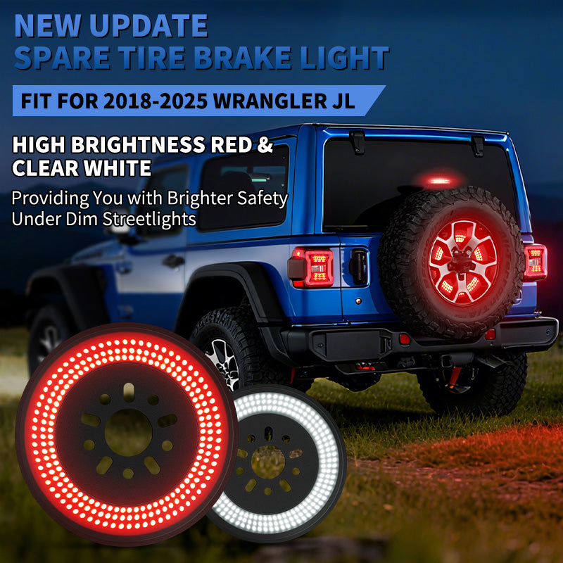Full view of Jeep Wrangler JL spare tire LED light with brake and reverse function