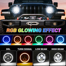 7" Jeep Wrangler LED Headlights with RGB Halo App Or Remote Control for 1997-2018