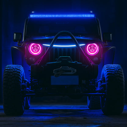 7" Jeep Wrangler LED Headlights with RGB Halo App Or Remote Control for 1997-2018