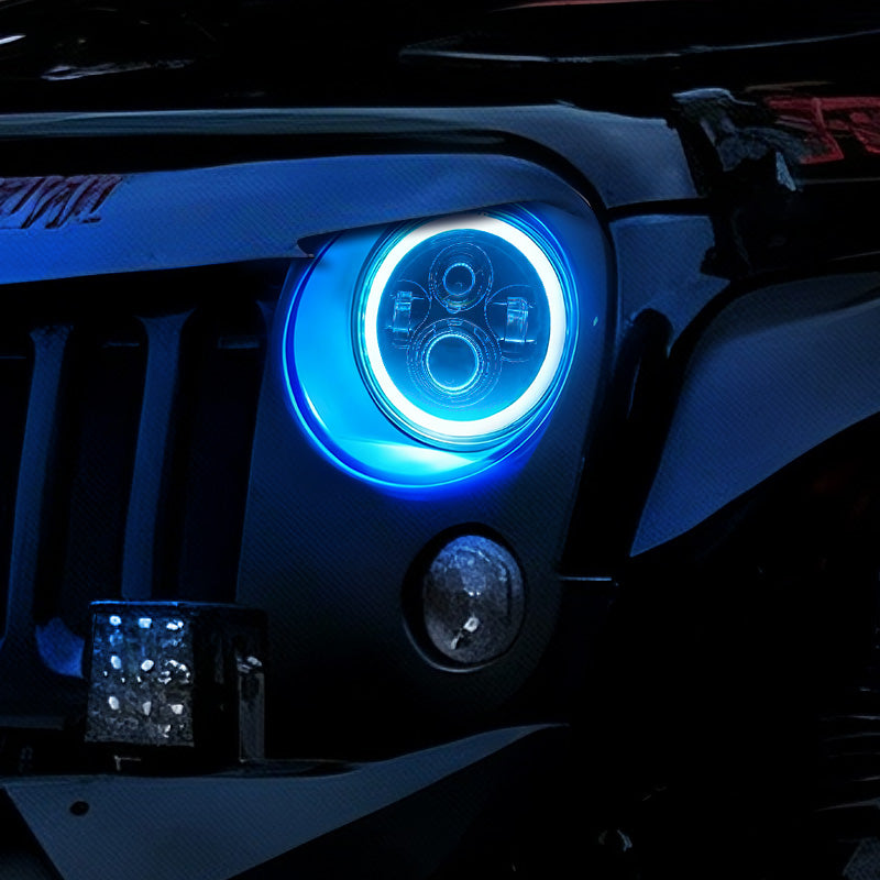 7" Jeep Wrangler LED Headlights with RGB Halo App Or Remote Control for 1997-2018