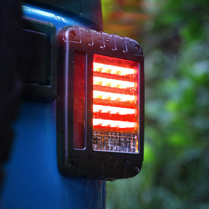 Close up Jeep JK Tail Lights mounted and lit on vehicle