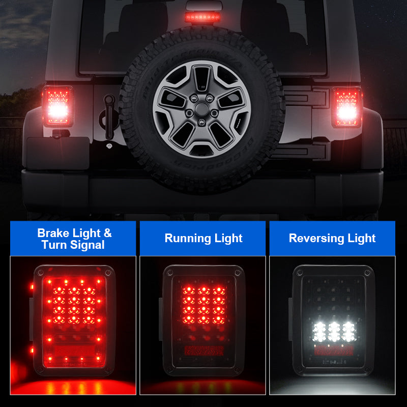 Jeep Wrangler JK Smoked LED Tail lights with 3 lighting modes