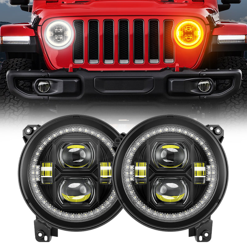9'' Halo LED Headlights for Jeep Wrangler JL and Gladiator JT