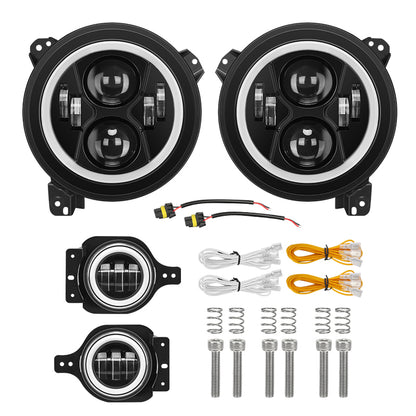 Jeep Halo Headlights & Fog Lights with DRL for 2018-Later Jeep Wrangler