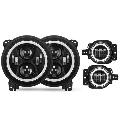 Jeep Halo Headlights & Fog Lights with DRL for 2018-Later Jeep Wrangler
