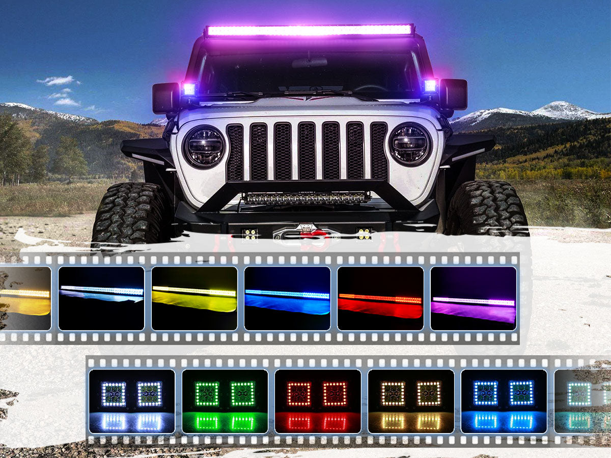 Jeep Wrangler JL 52 Inch RGB Light Bar + 2 Work Lights kit