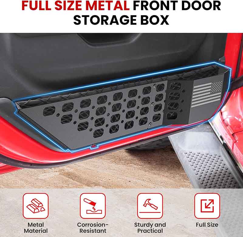 Durable Front Door Storage Box Compatible with Jeep Wrangler JL and Gladiator JT