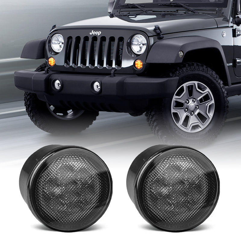Smoked amber LED front turn signal lights for Jeep Wrangler JK