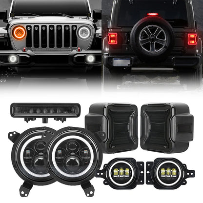 Mega Bundle - LED Halo Headlights, Brackets, Fog, Taillights, Brake Lights For Jeep JL