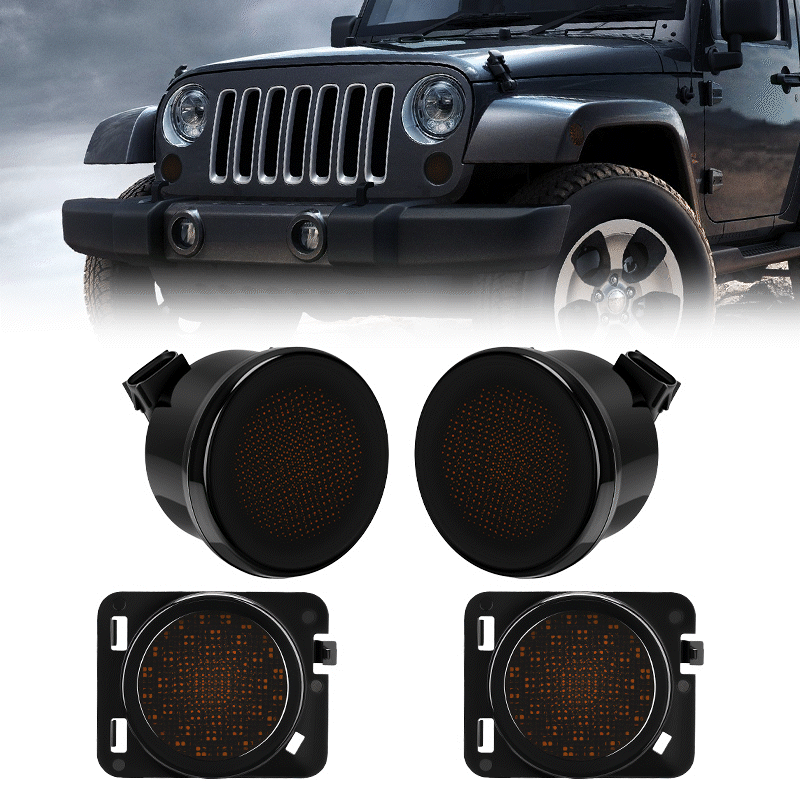 Jeep JK grille and fender lights with DRL and sequential turn signal upgrade