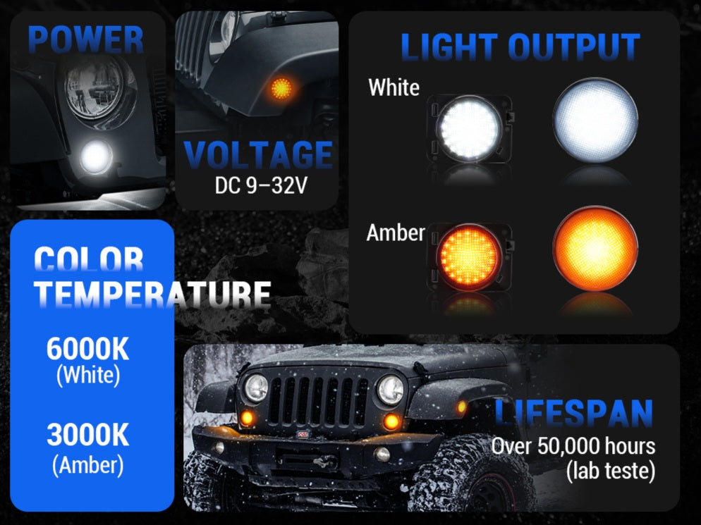 Custom Jeep JK Grille and Fender Lights with bright daytime running lights