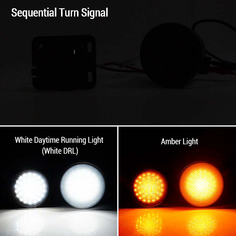 Jeep JK grille and fender lights with DRL and sequential turn signal upgrade