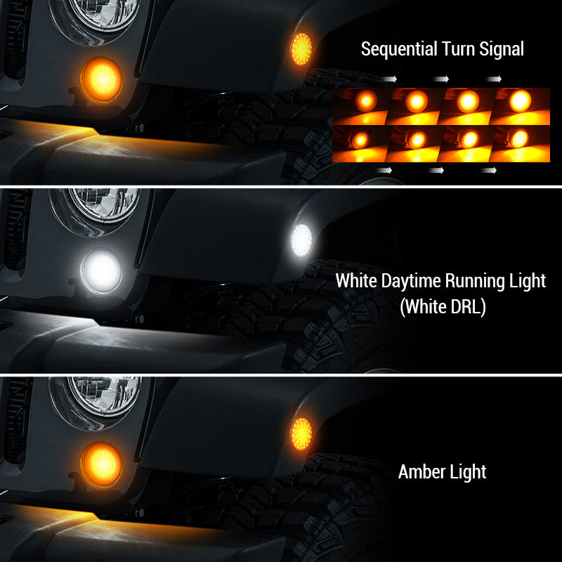 LED Jeep JK Grille and Fender Lights for off-road visibility