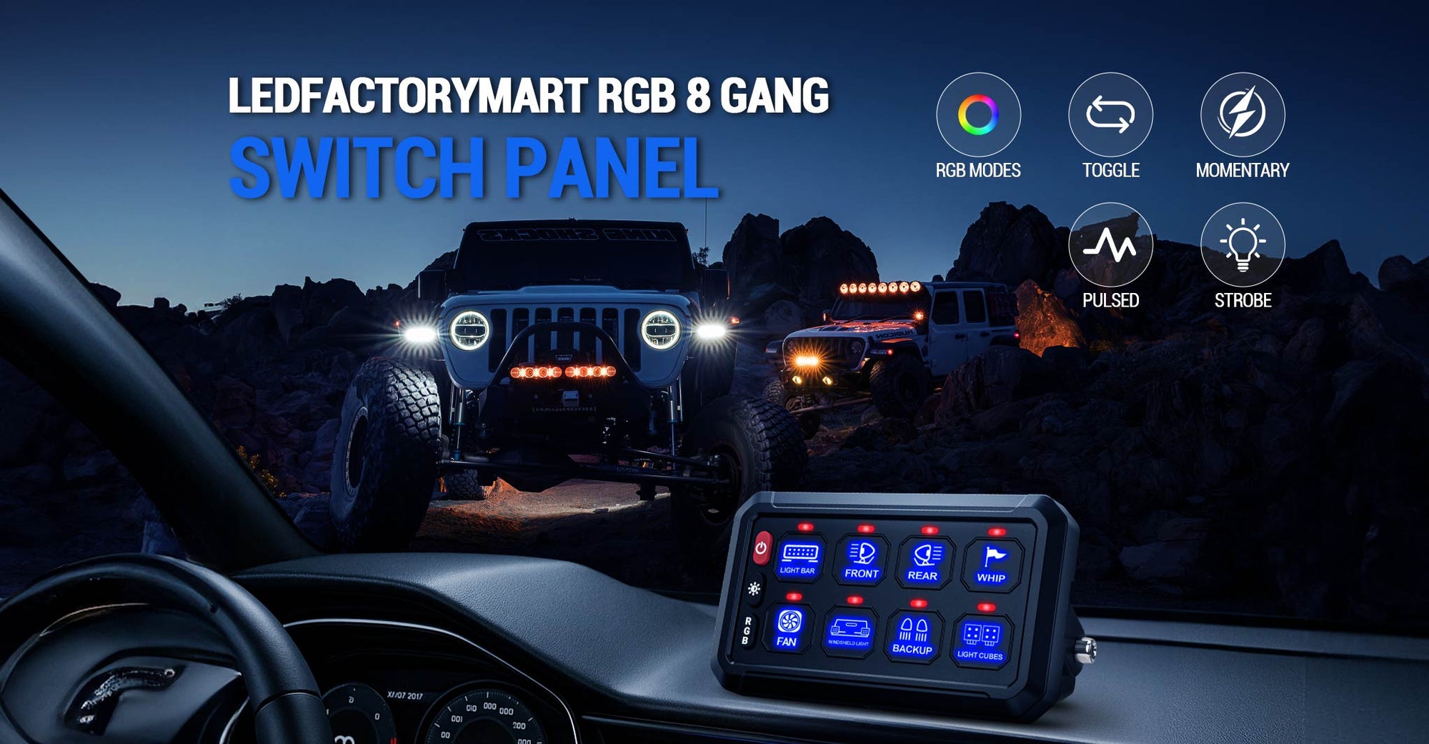 4 Control Modes Universal 8 Gang RGB Switch Panel for Off-Road & Truck banner image