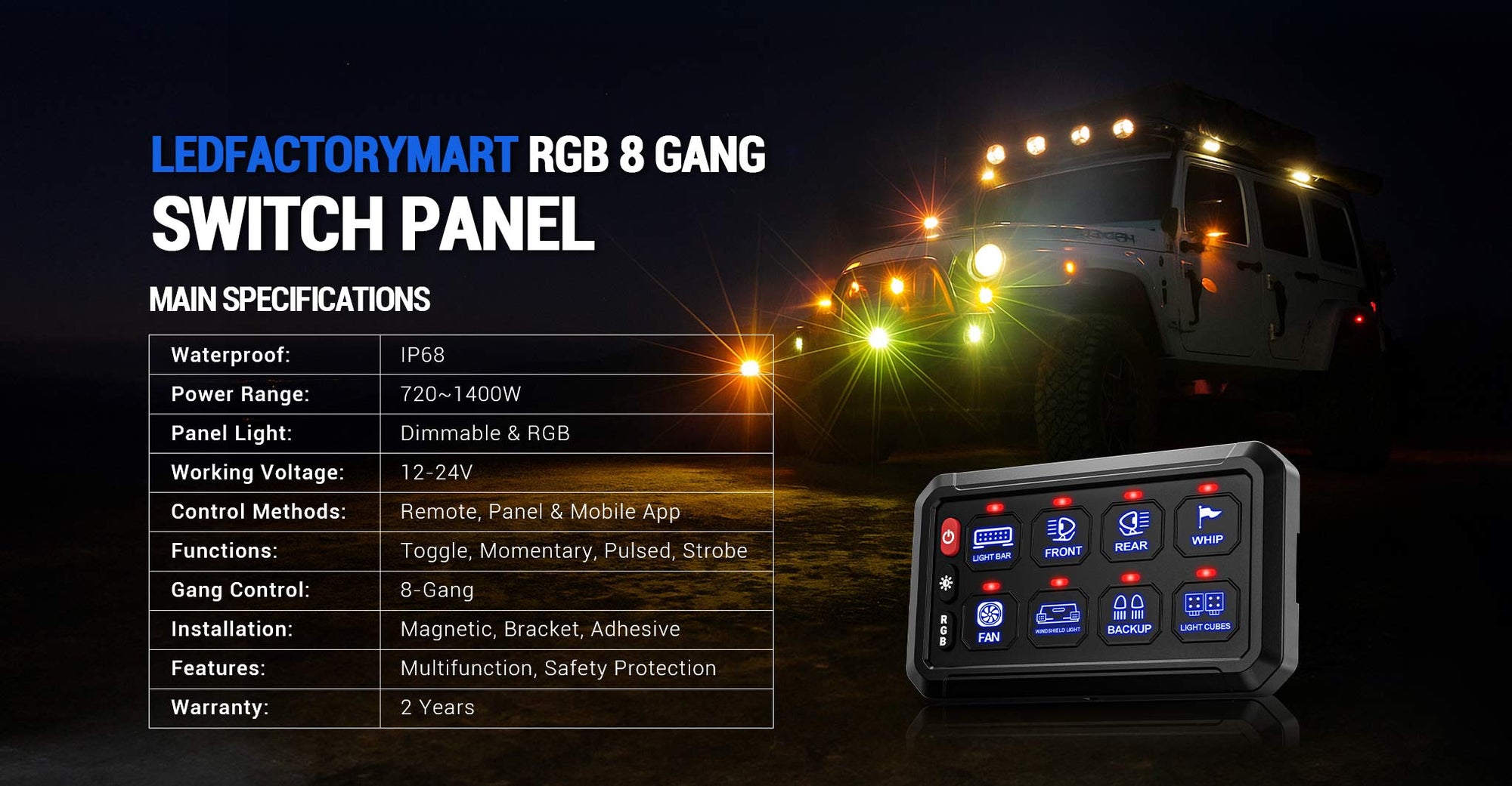 4 Control Modes Universal 8 Gang RGB Switch Panel for Off-Road & Truck banner image