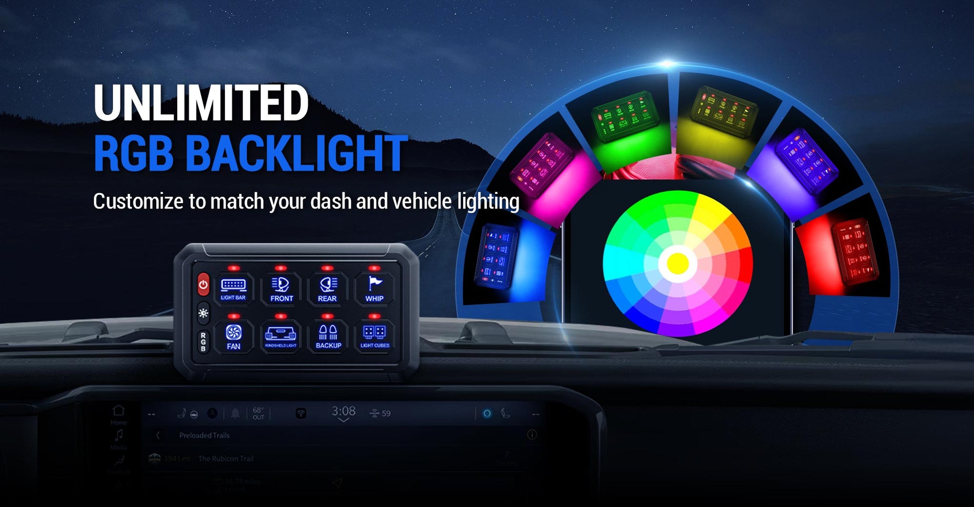 4 Control Modes Universal 8 Gang RGB Switch Panel for Off-Road & Jeep desktop banner