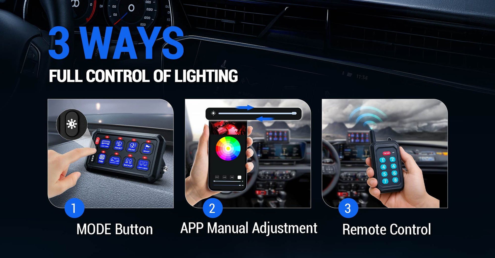 4 Control Modes Universal 8 Gang RGB Switch Panel for Off-Road & Jeep desktop banner