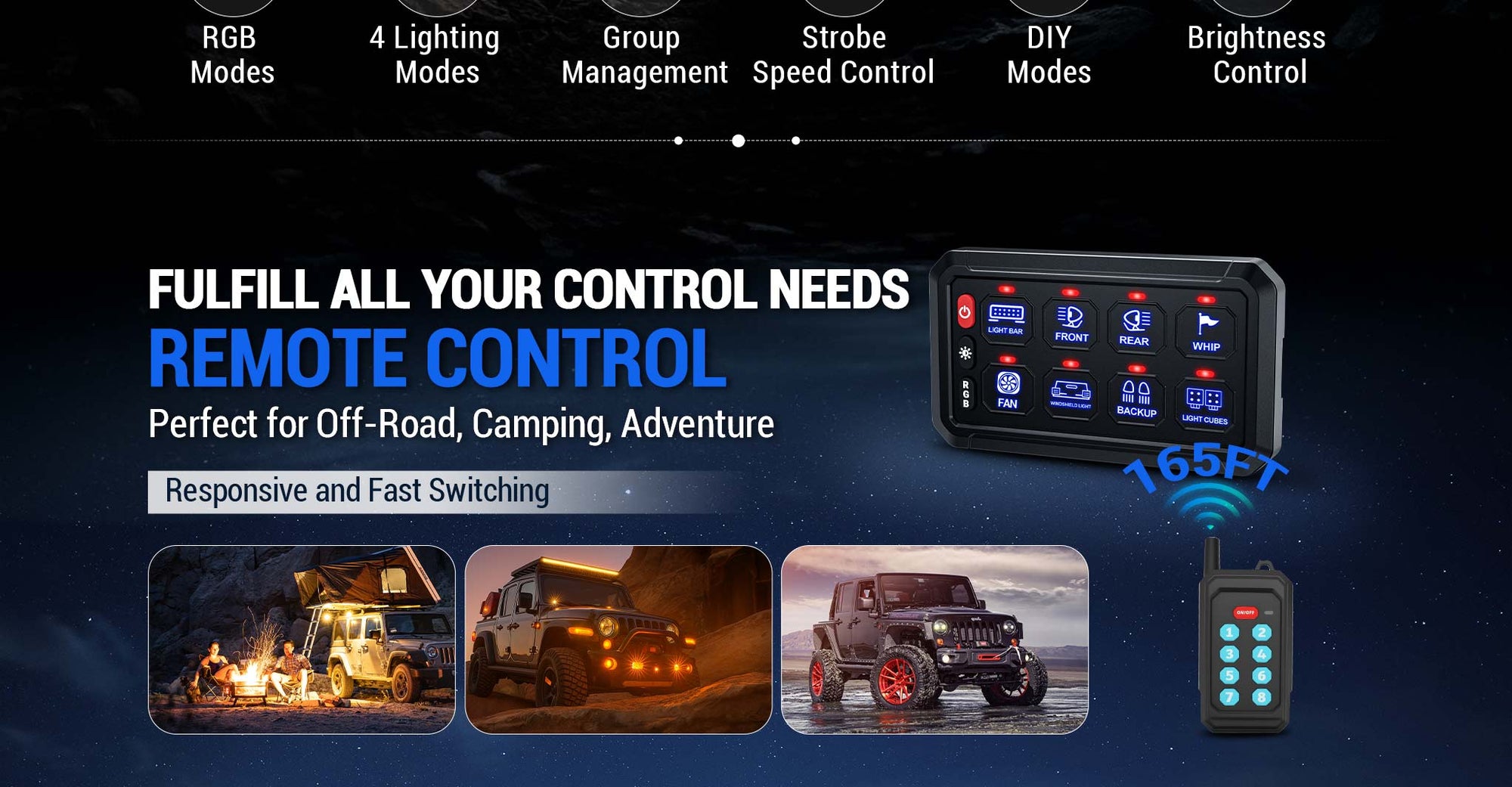 4 Control Modes Universal 8 Gang RGB Switch Panel for Off-Road & Jeep desktop banner