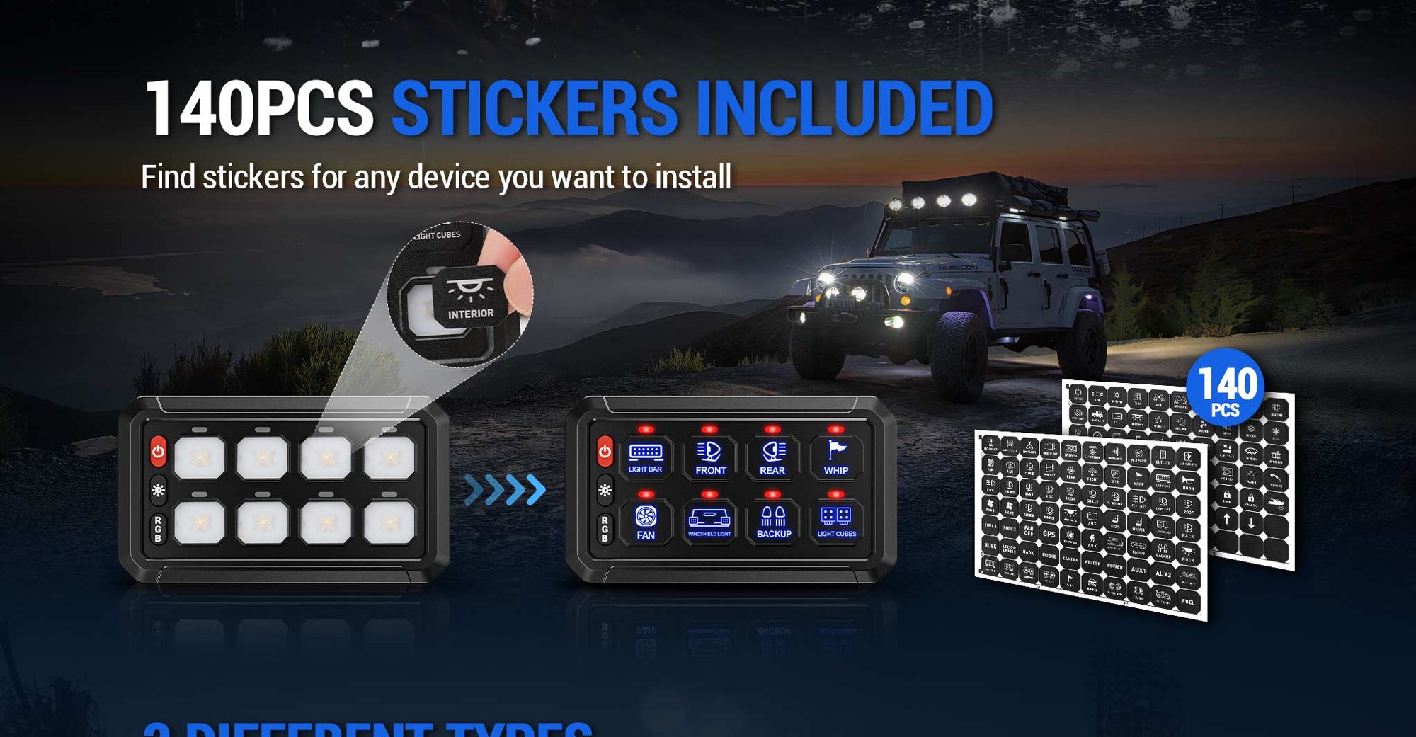 4 Control Modes Universal 8 Gang RGB Switch Panel for Off-Road & Jeep desktop banner