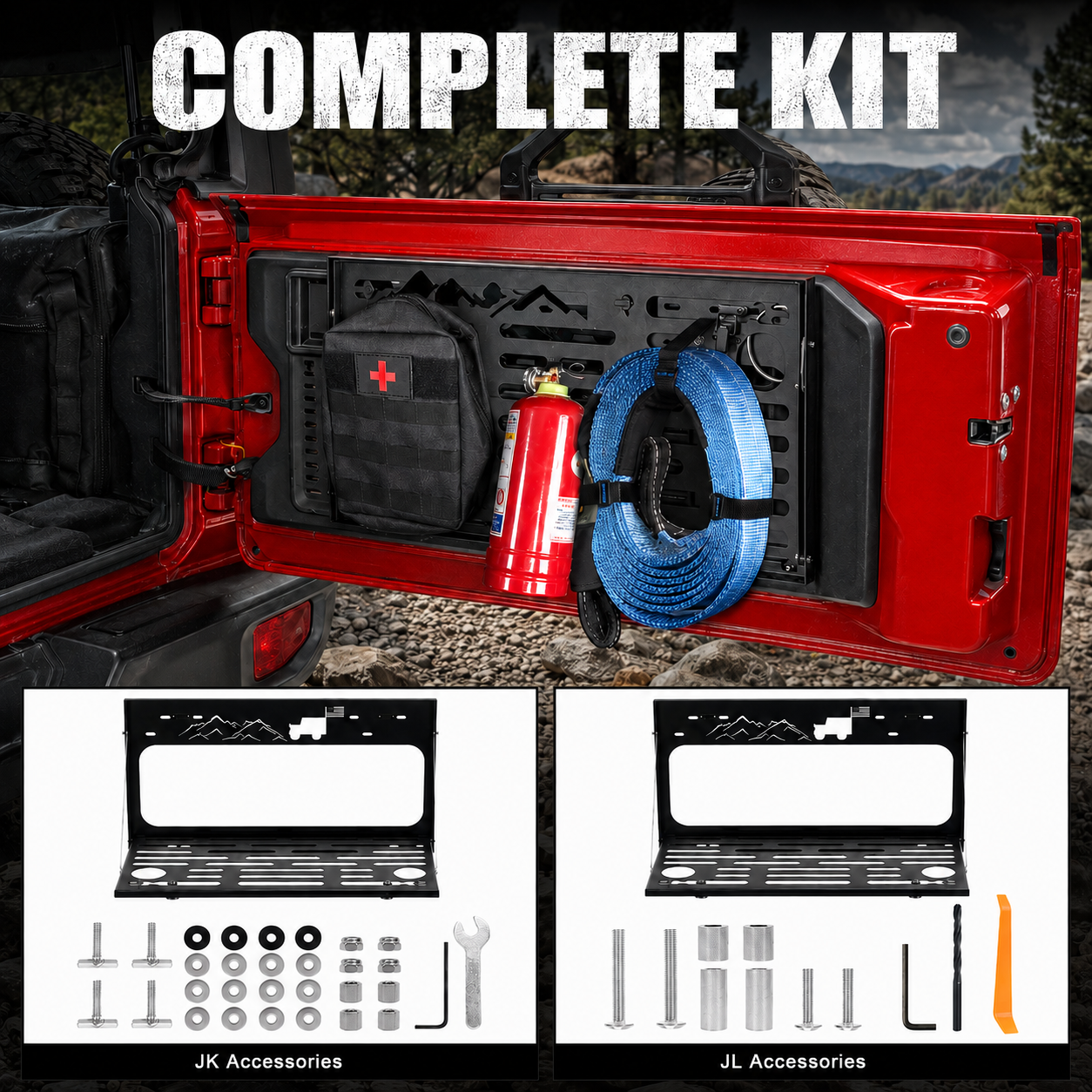 Drop Down Stainless Steel Tailgate Shelf for Jeep Wrangler kit