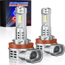SUPAREE H8 LED headlight bulbs with built-in fan, 6500K color temperature and 6000LM brightness, shown with retail packaging.