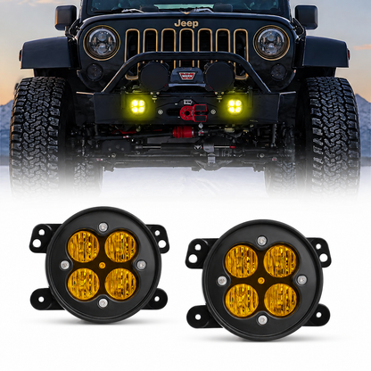 Jeep Wrangler JK with amber LED fog lights installed on front bumper